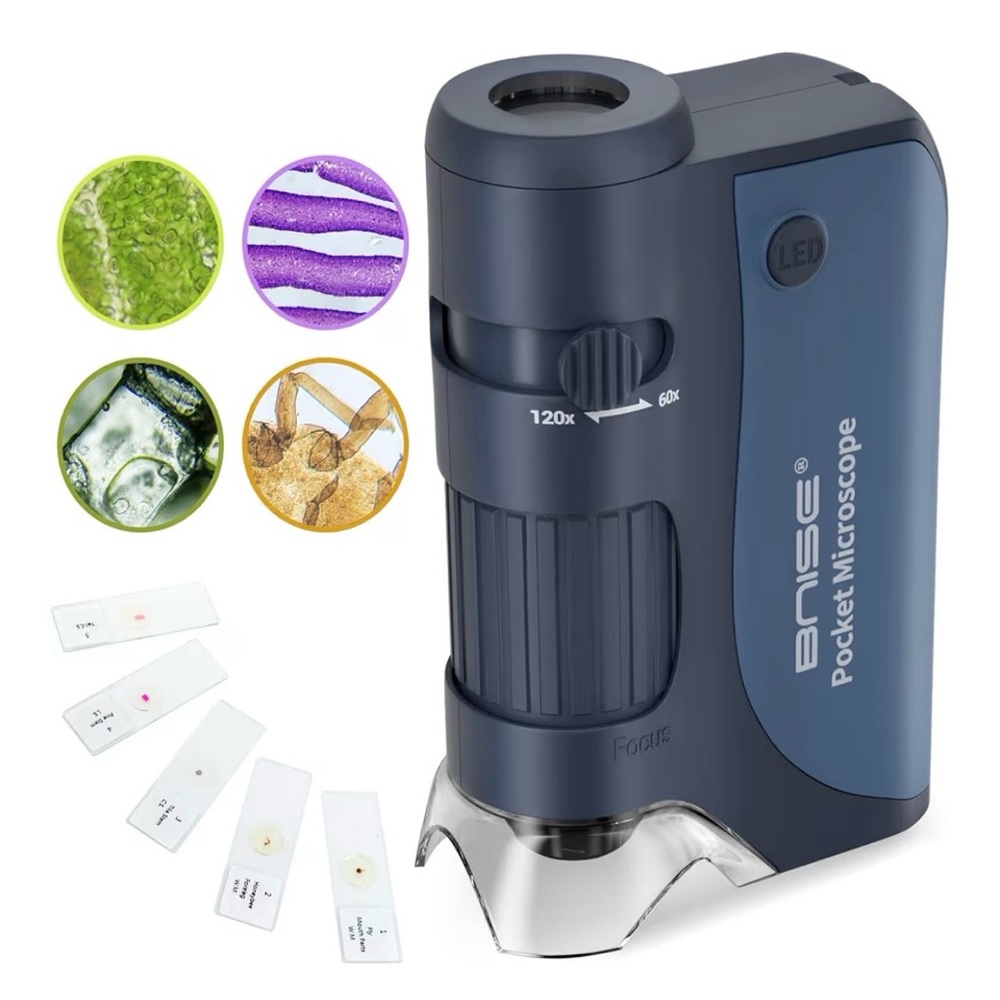 Pocket Microscope 60X-120X‎ LED Handheld Kids Science Mini Microscope w/ Slides - Picture 2 of 12